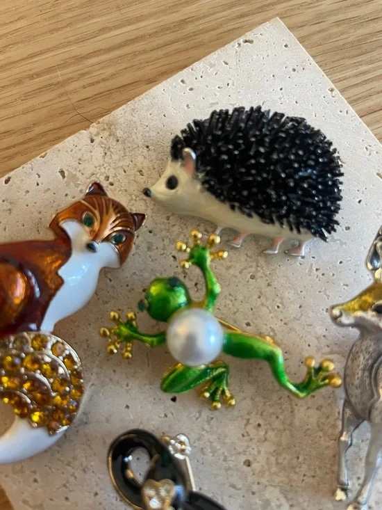 Woodland Animal Brooch Bundle Hedgehog Deer Fox Forest Cottagecore Jewelry Set - Picture 6 of 10
